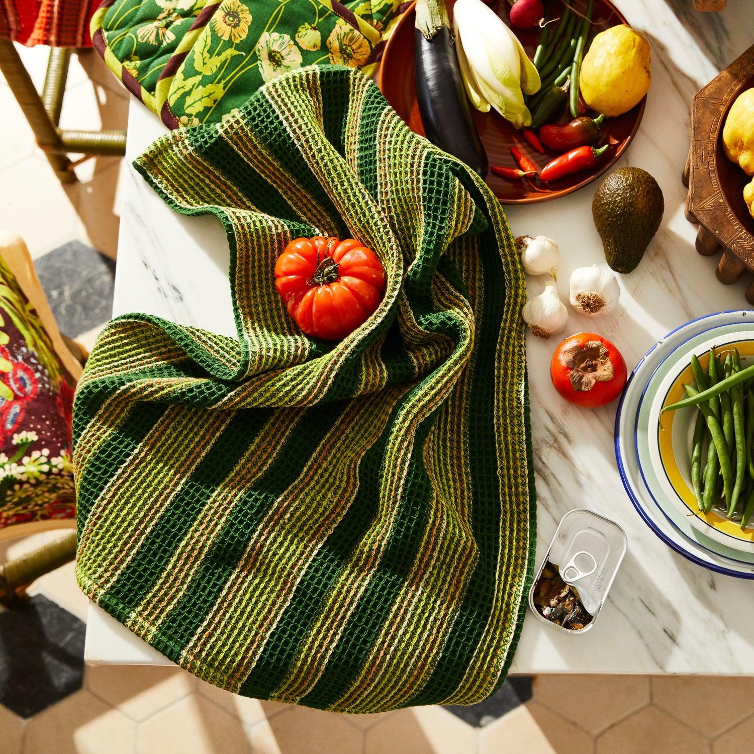 Selene Stripe Tea Towel - Anise-Soft Furnishings-Sage & Clare-The Bay Room
