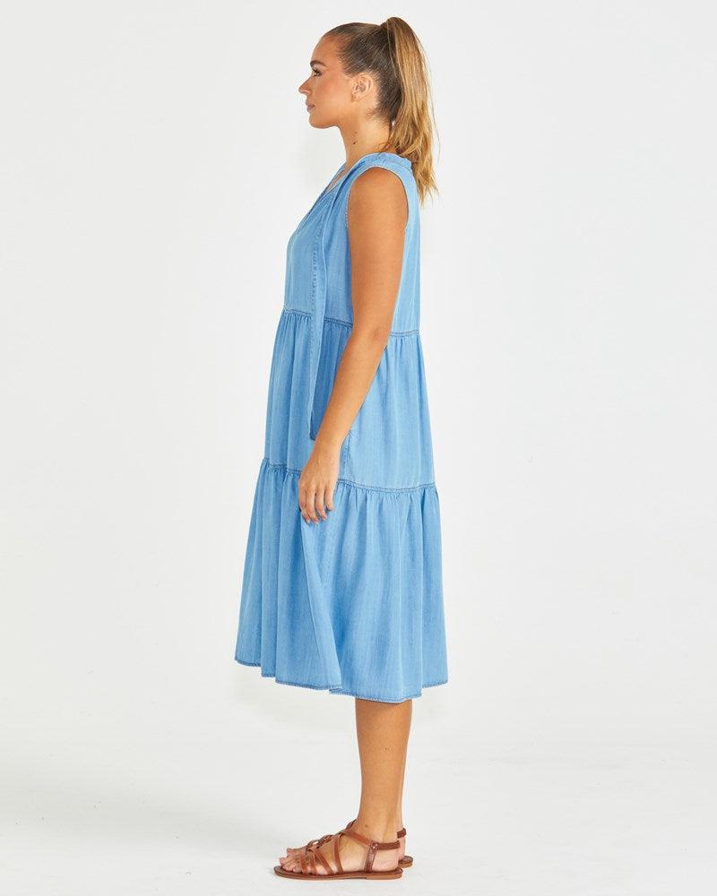 Seville Tiered Dress - Chambray-Dresses-SASS-The Bay Room