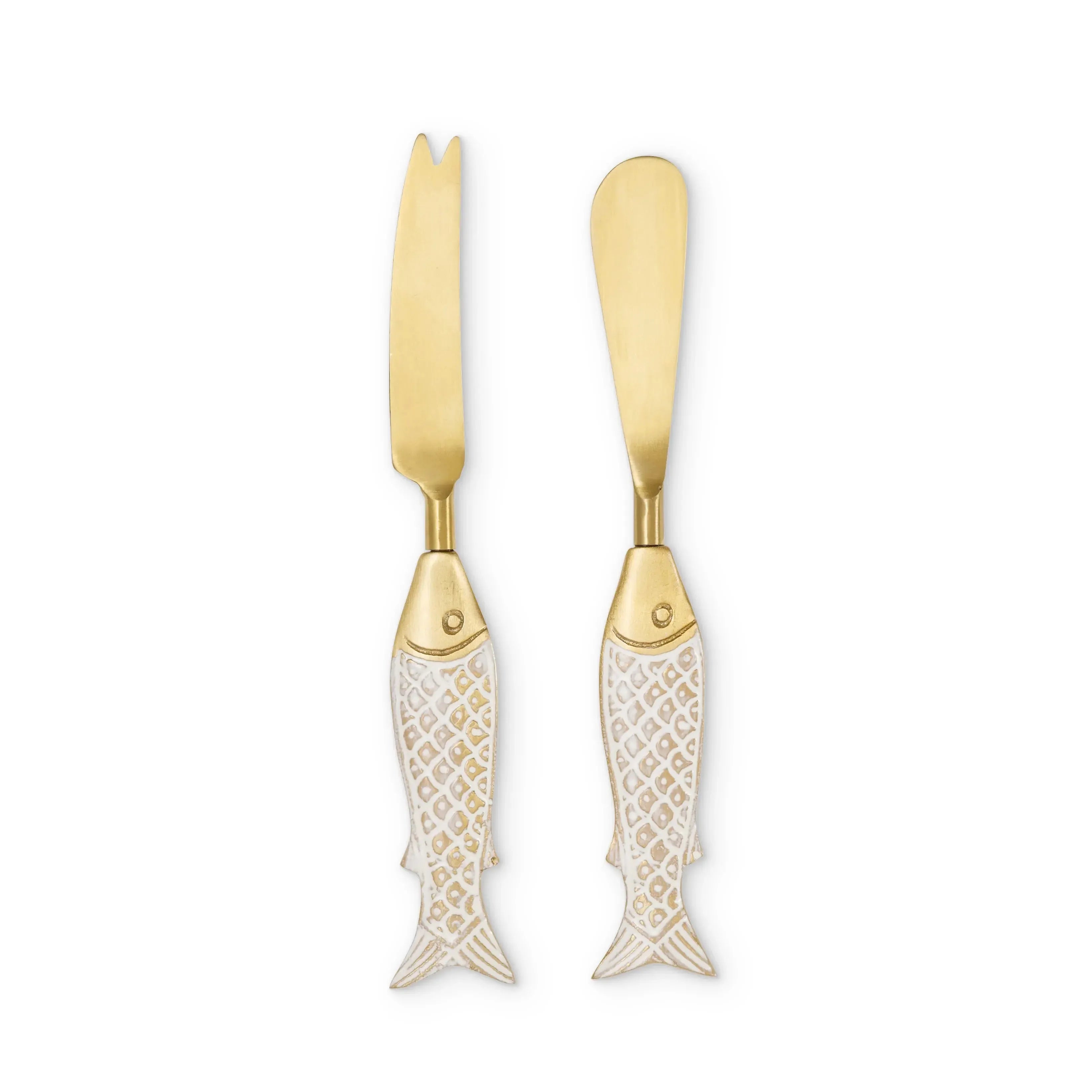 Seychelles Brass Fish Cheese Set-Dining & Entertaining-Madras Link-The Bay Room
