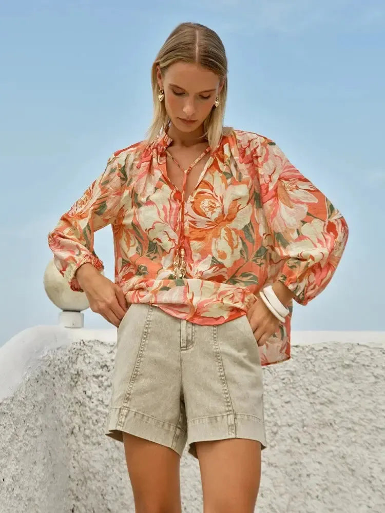 Shae Split Neck Blouse - Petal-Tops-Fate + Becker-The Bay Room