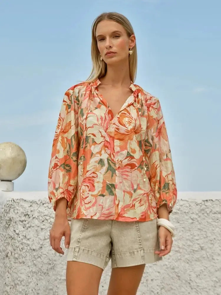 Shae Split Neck Blouse - Petal-Tops-Fate + Becker-The Bay Room