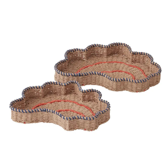 Shell Woven Tray Natural/Blue-Decor Items-Coast To Coast Home-The Bay Room