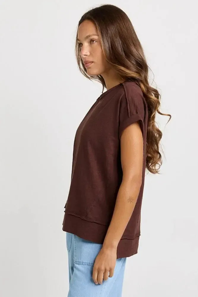 Shirley Short Sleeve Tee - Chocolate-Tops-Betty Basics-The Bay Room
