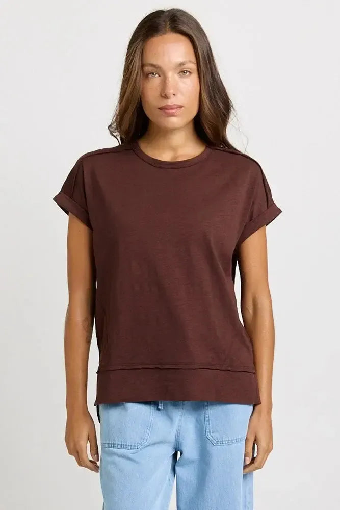 Shirley Short Sleeve Tee - Chocolate-Tops-Betty Basics-The Bay Room