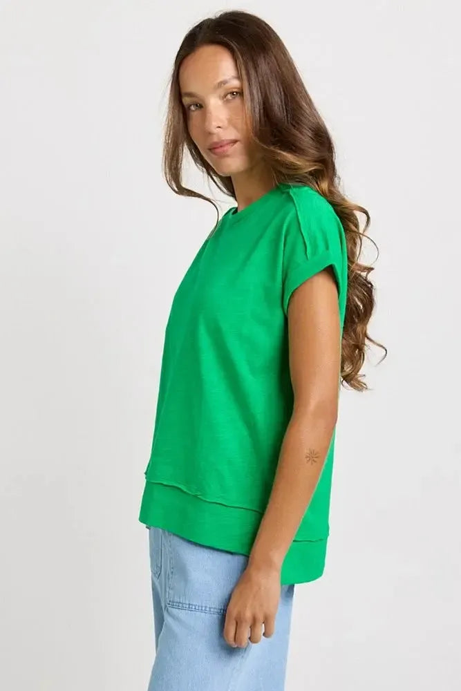 Shirley Short Sleeve Tee - Green-Tops-Betty Basics-The Bay Room