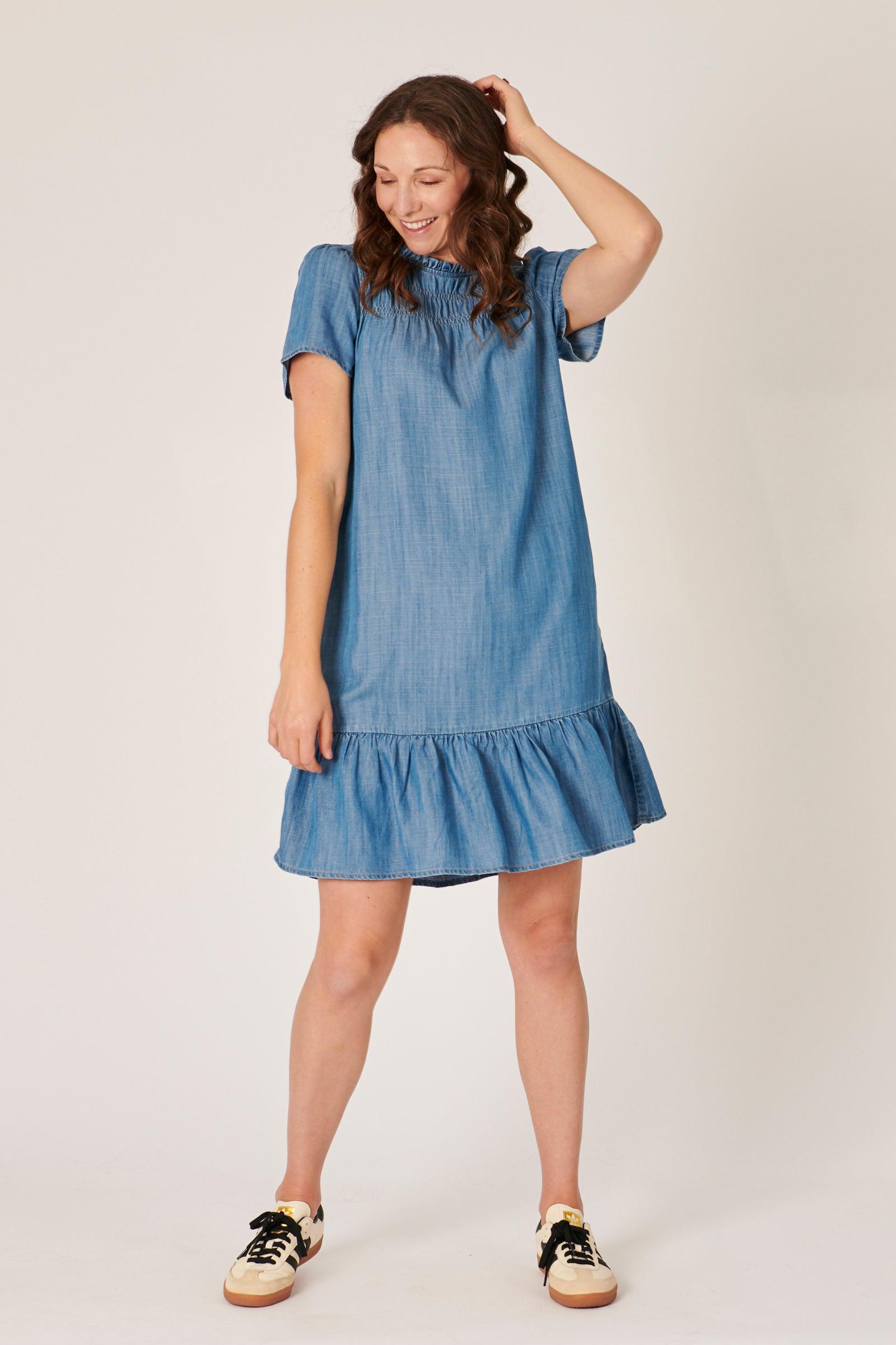 Shirred Detail Dress - Blue-Dresses-One Ten Willow-The Bay Room