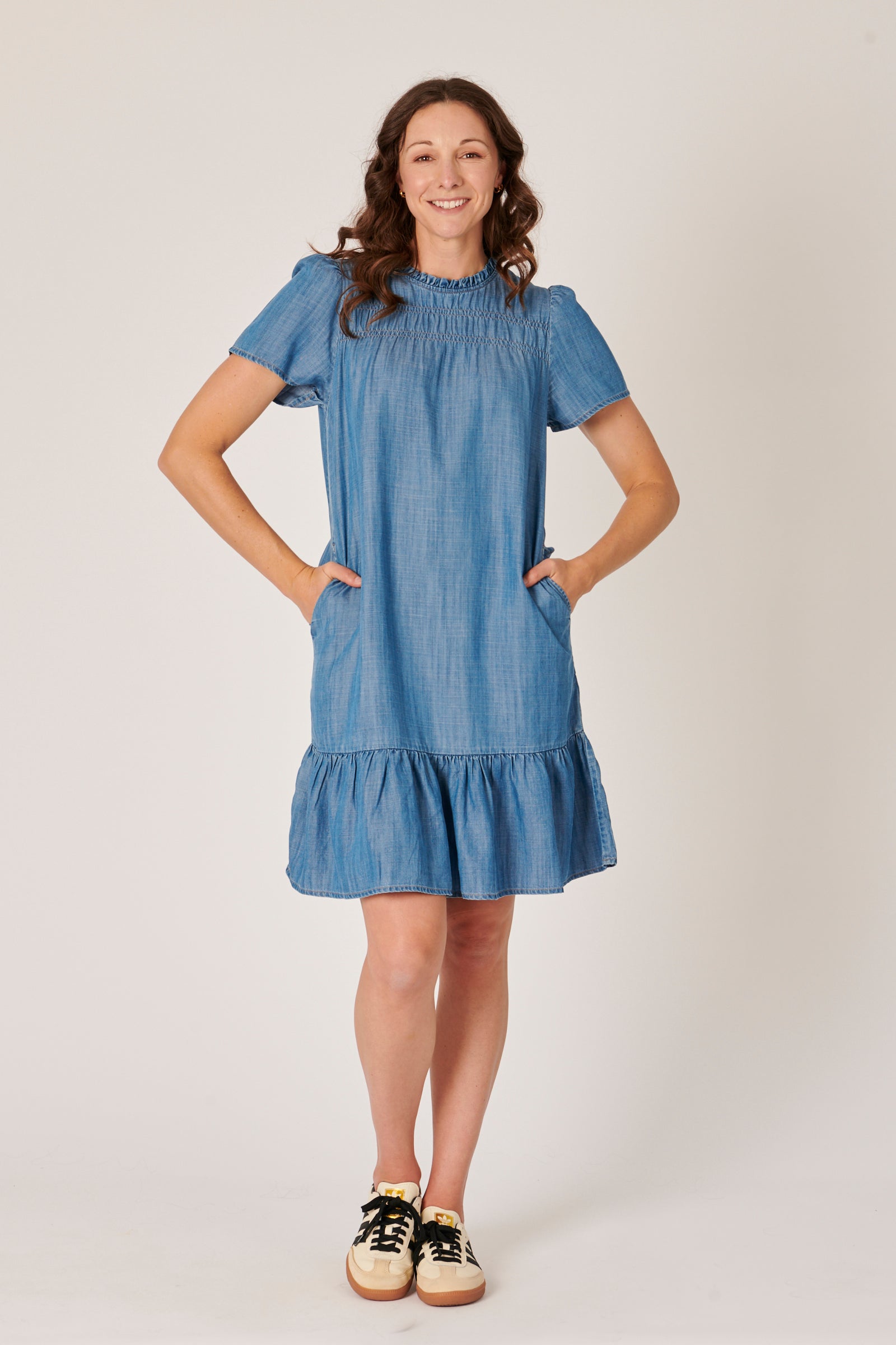 Shirred Detail Dress - Blue-Dresses-One Ten Willow-The Bay Room