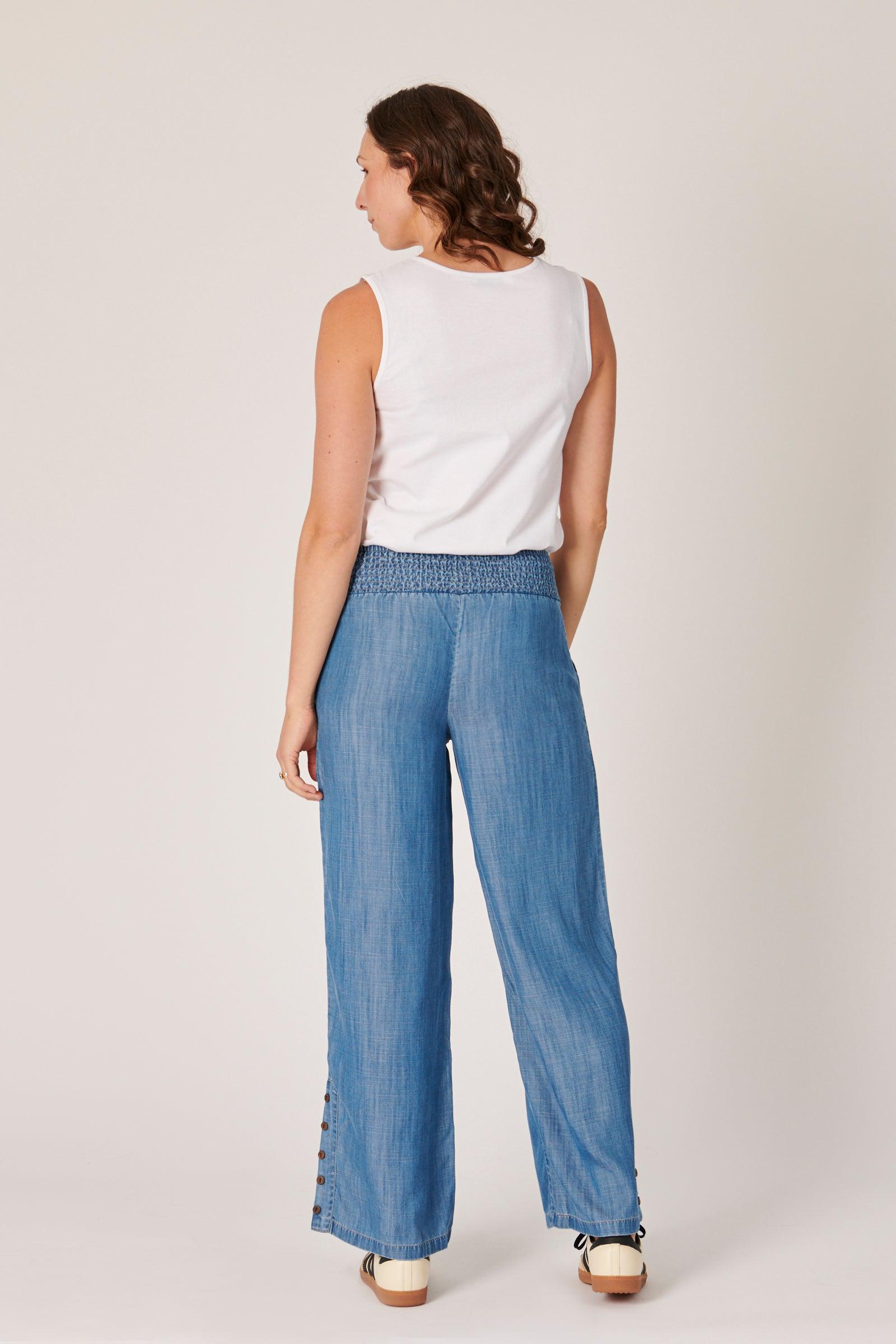 Shirred Waist Pant - Blue-Pants-One Ten Willow-The Bay Room