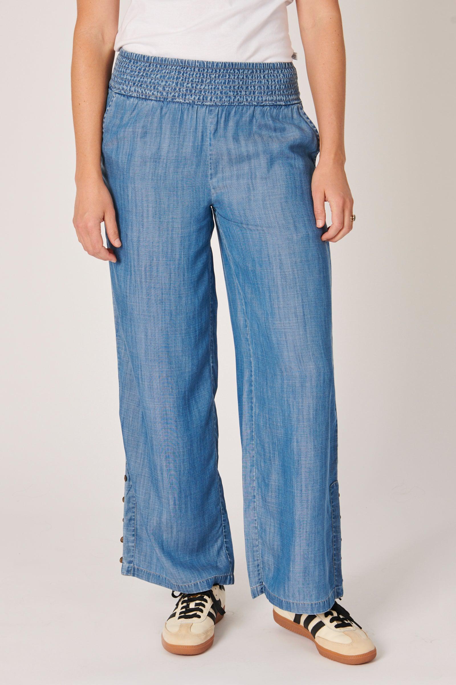 Shirred Waist Pant - Blue-Pants-One Ten Willow-The Bay Room