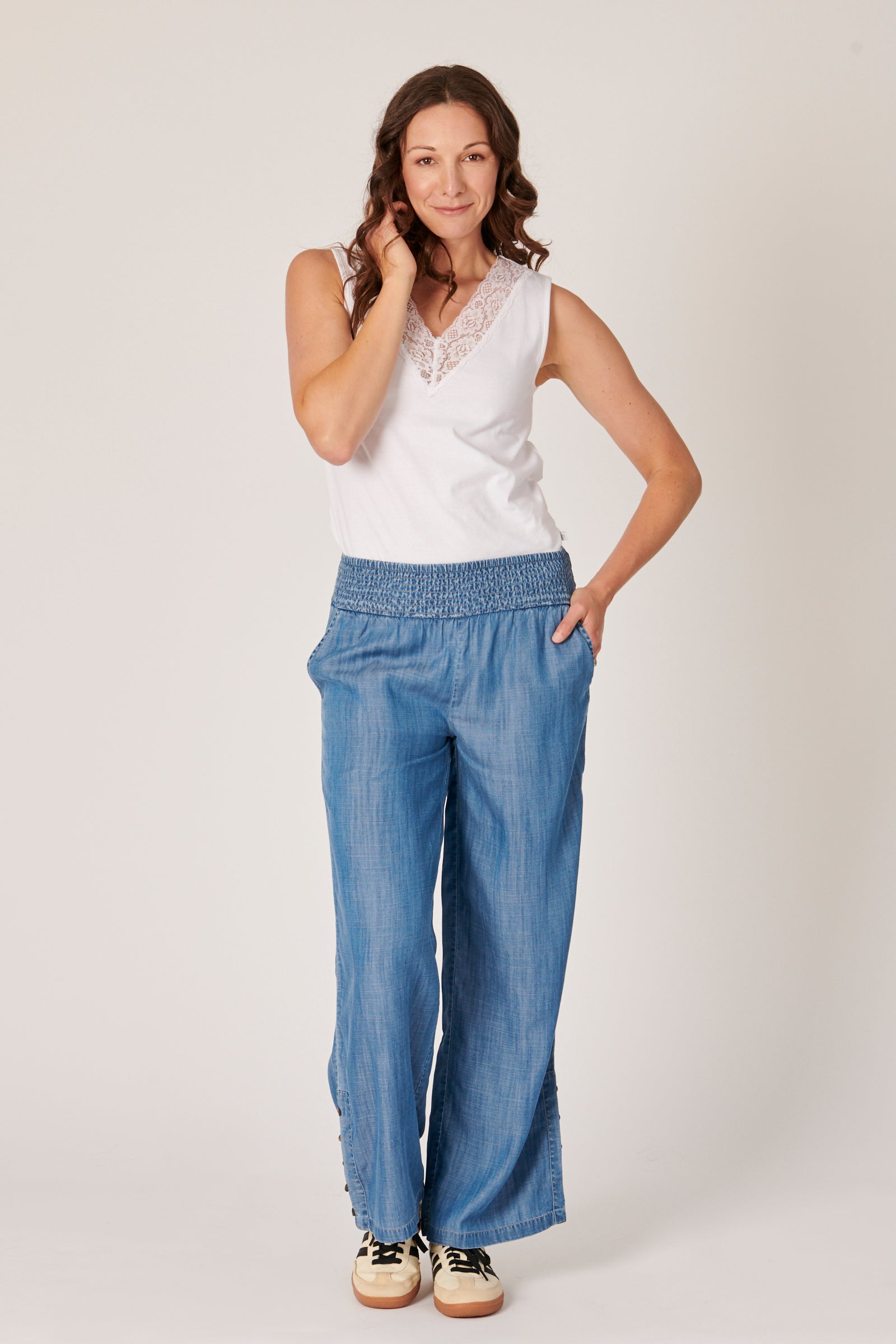 Shirred Waist Pant - Blue-Pants-One Ten Willow-The Bay Room