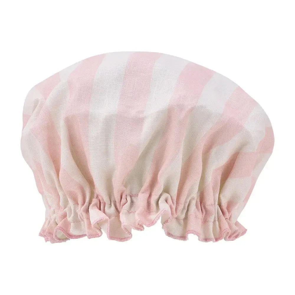 Shower Cap - Linen - Pink Stripe-Beauty & Well-Being-Annabel Trends-The Bay Room