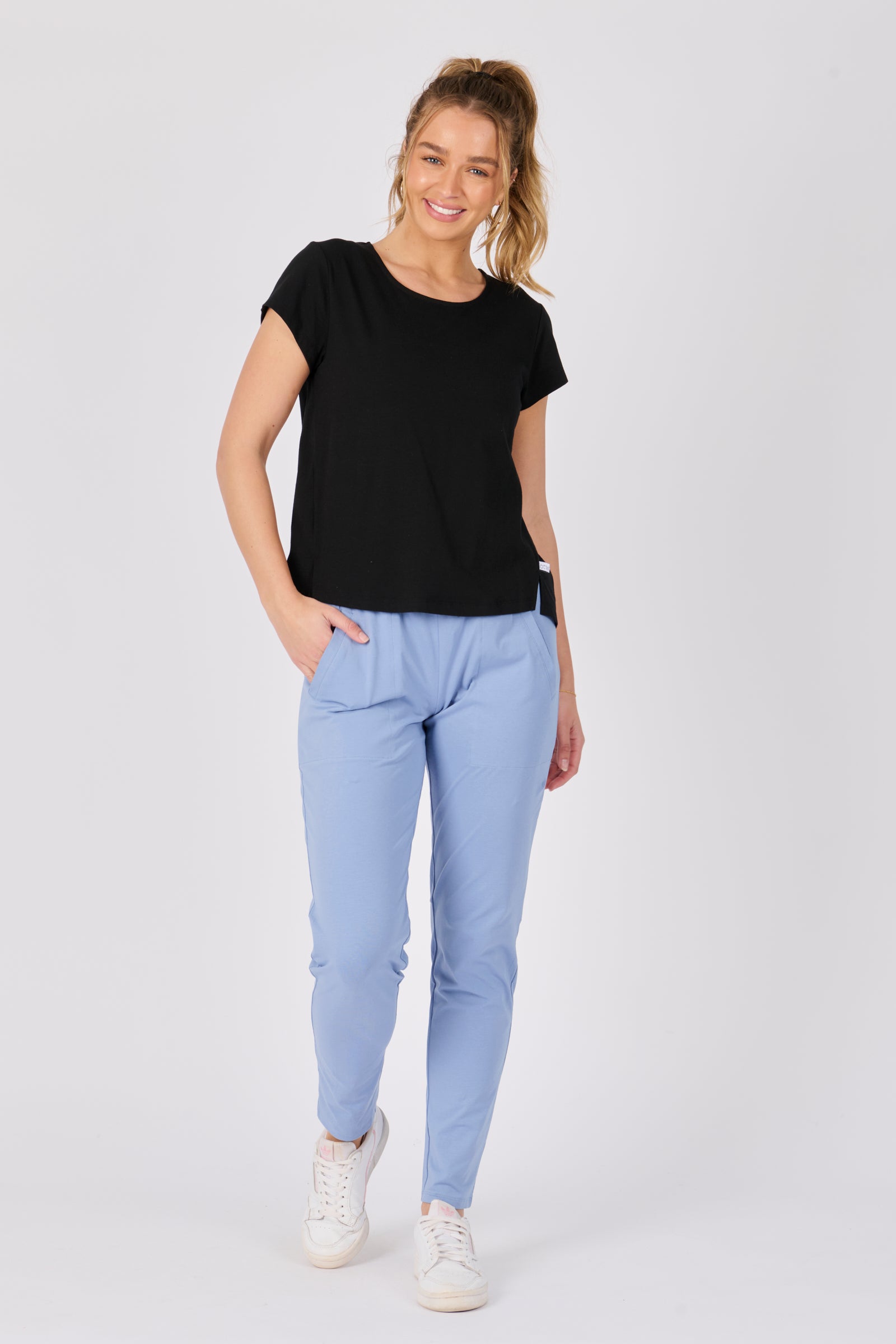 Side Split Tee - Black-Tops-One Ten Willow-The Bay Room