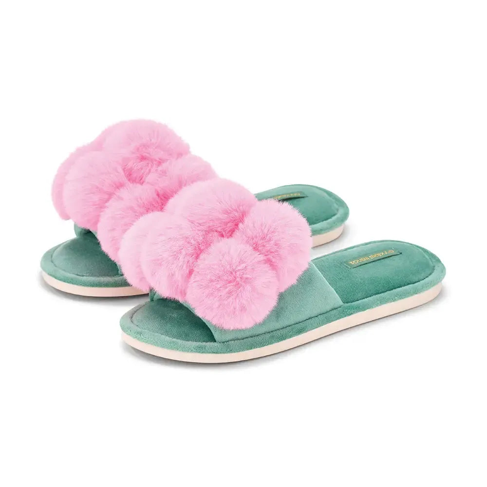 Slipper Cosy Luxe Pom Pom - Candy Green-Sleepwear & Robes-Annabel Trends-The Bay Room