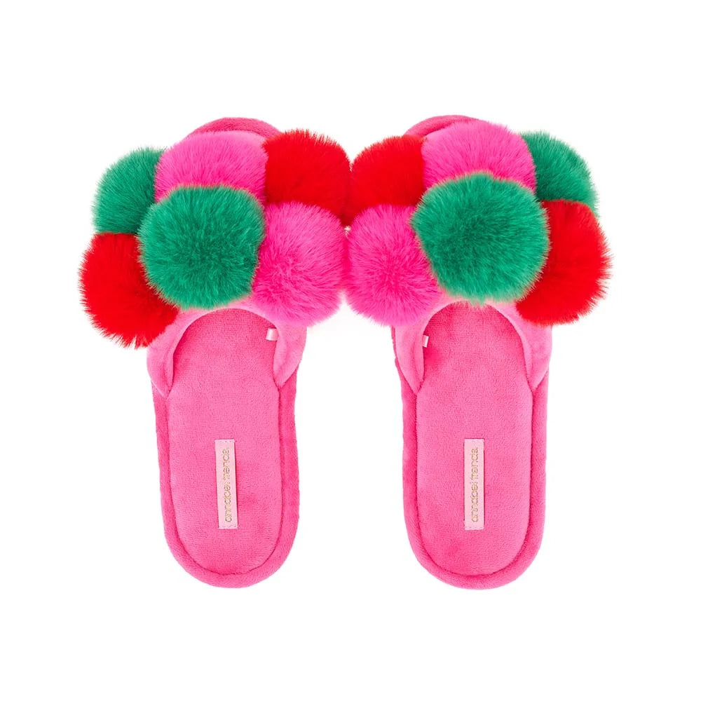 Slipper Cosy Luxe Pom Pom - Hot Pink-Sleepwear & Robes-Annabel Trends-The Bay Room