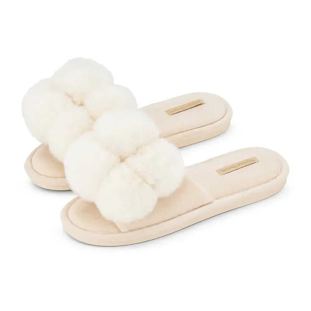 Slipper Cosy Luxe Pom Pom - Ivory-Sleepwear & Robes-Annabel Trends-The Bay Room