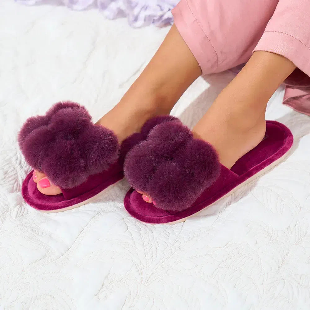 Slipper Cosy Luxe Pom Pom - Mulberry-General-Annabel Trends-The Bay Room