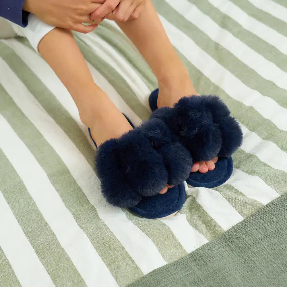 Slipper Cosy Luxe Pom Pom - Navy-General-Annabel Trends-The Bay Room