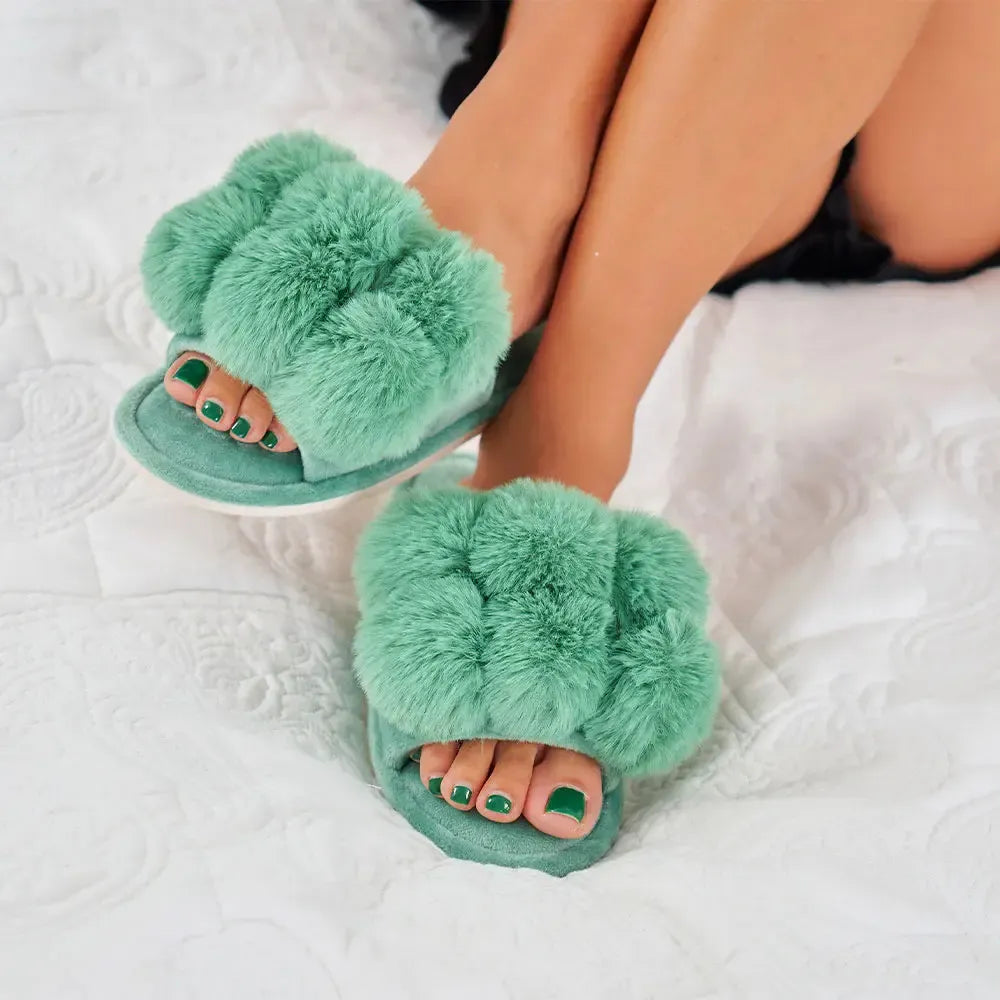 Slipper Cosy Luxe Pom Pom - Spearmint-Sleepwear & Robes-Annabel Trends-The Bay Room