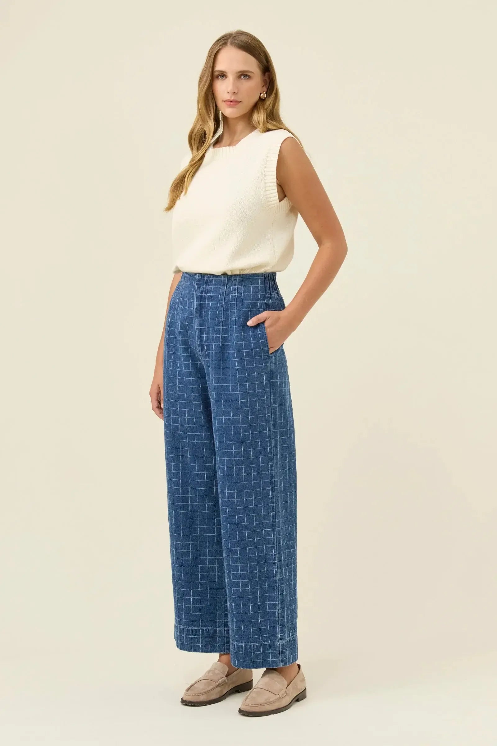 Sloane Denim Pant - Check-Pants-Isle Of Mine-The Bay Room