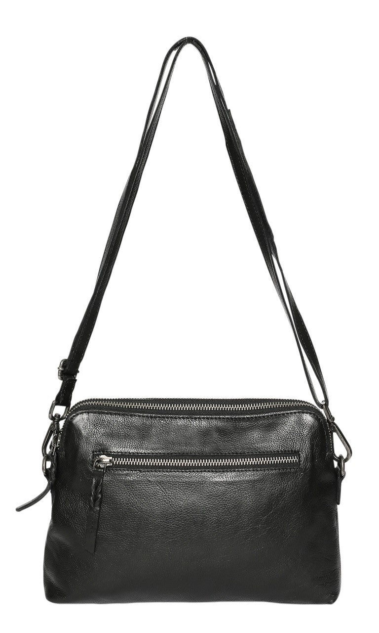 Soft Leather Double Zip Compartment Bag - Black-Bags & Clutches-Modapelle-The Bay Room