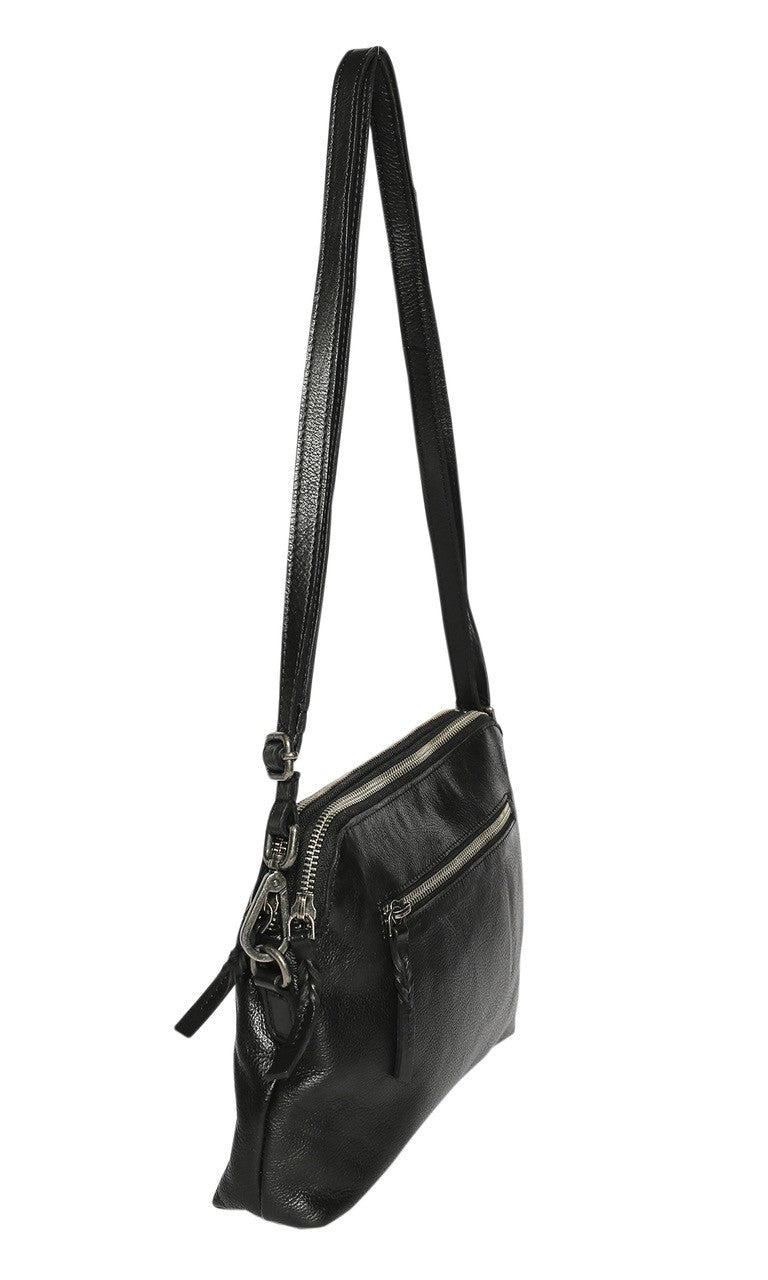 Soft Leather Double Zip Compartment Bag - Black-Bags & Clutches-Modapelle-The Bay Room