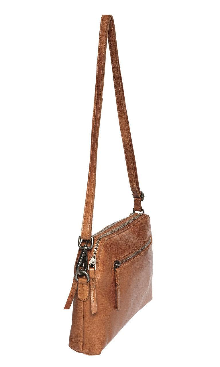 Soft Leather Double Zip Compartment Bag - Tan-Bags & Clutches-Modapelle-The Bay Room
