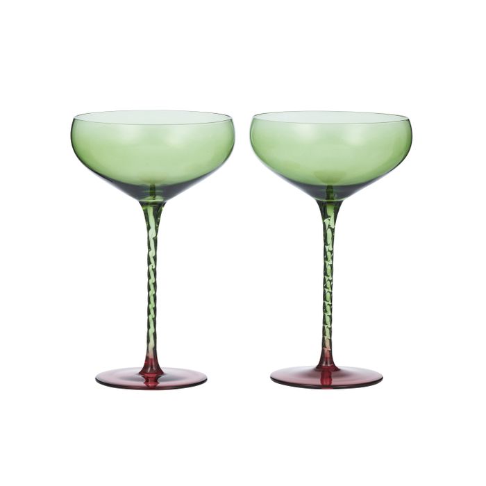 Soho Set/2 Glass Coupe 11x18cm Olive-Dining & Entertaining-Coast To Coast Home-The Bay Room