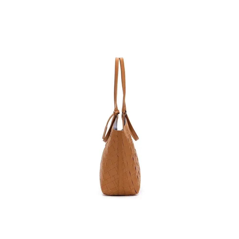 Solana Tan 2 Piece Woven Handbag Tote-Bags & Clutches-Black Caviar Designs-The Bay Room
