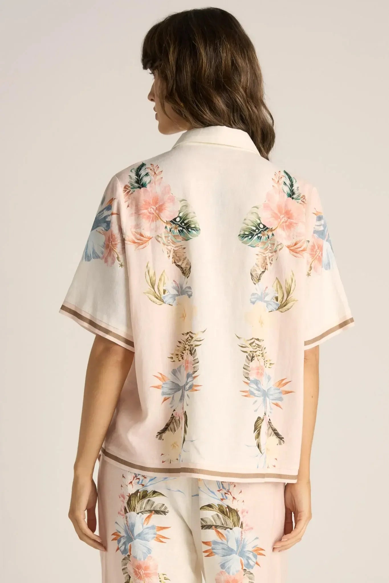 Solara Placement Print Collared Shirt - Pink Print-Tops-Fate + Becker-The Bay Room