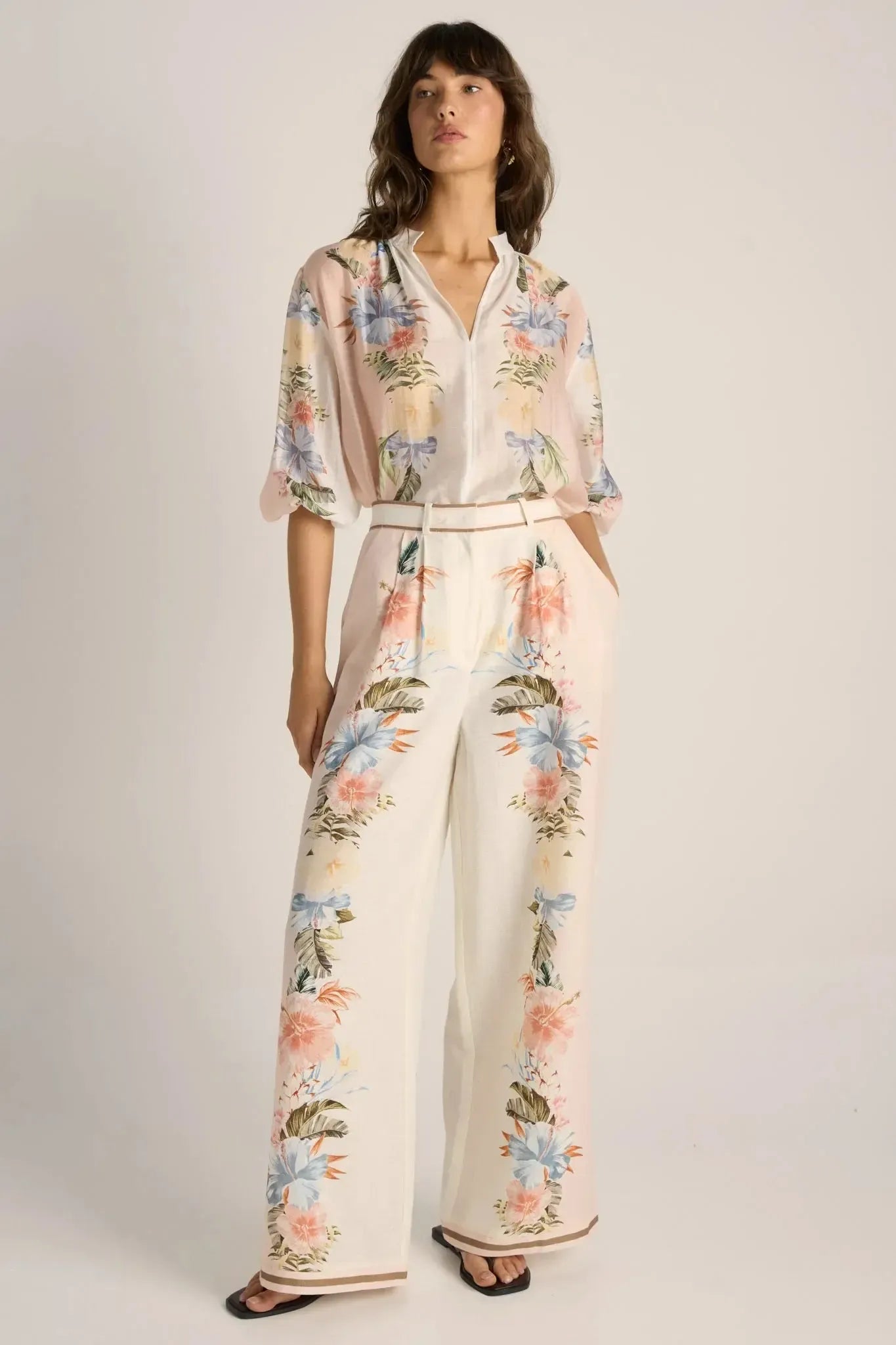 Solara Placement Print Pant - Pink Print-Pants-Fate + Becker-The Bay Room