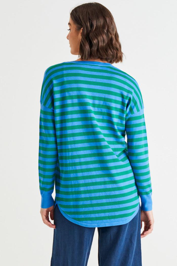 Sophie Knit Jumper - Green/Blue Stripe-Knitwear & Jumpers-Betty Basics-The Bay Room