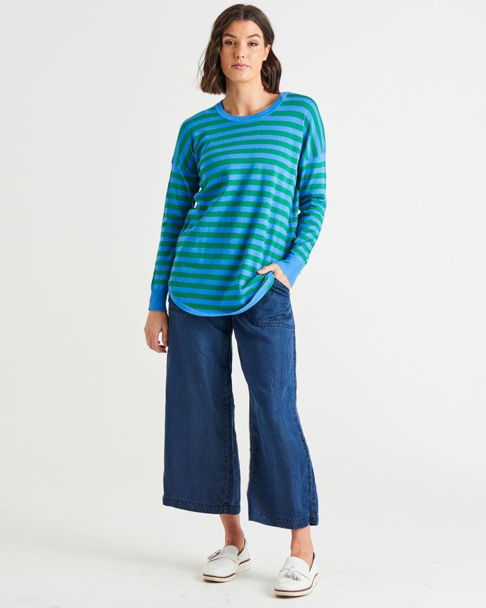 Sophie Knit Jumper - Green/Blue Stripe-Knitwear & Jumpers-Betty Basics-The Bay Room