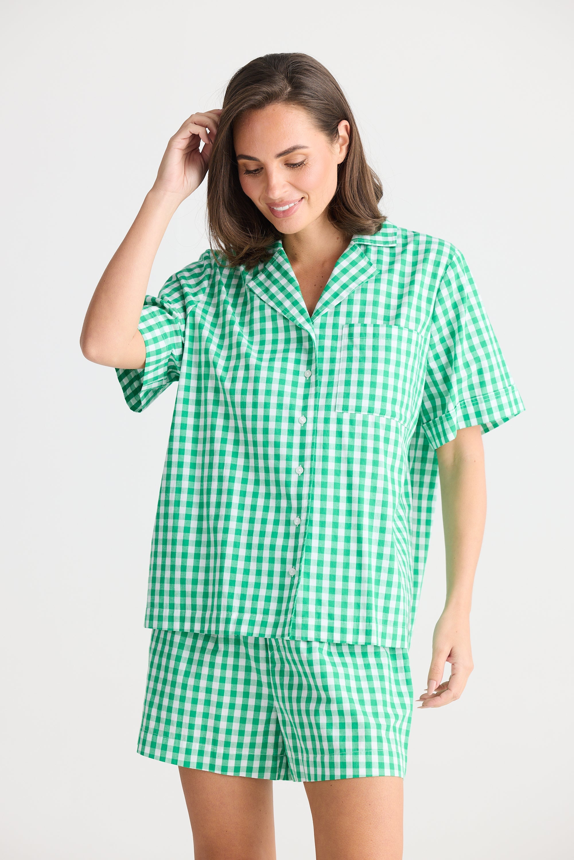 Stay In Bed Pyjama Set - Green Check-Sleepwear & Robes-Holiday-The Bay Room