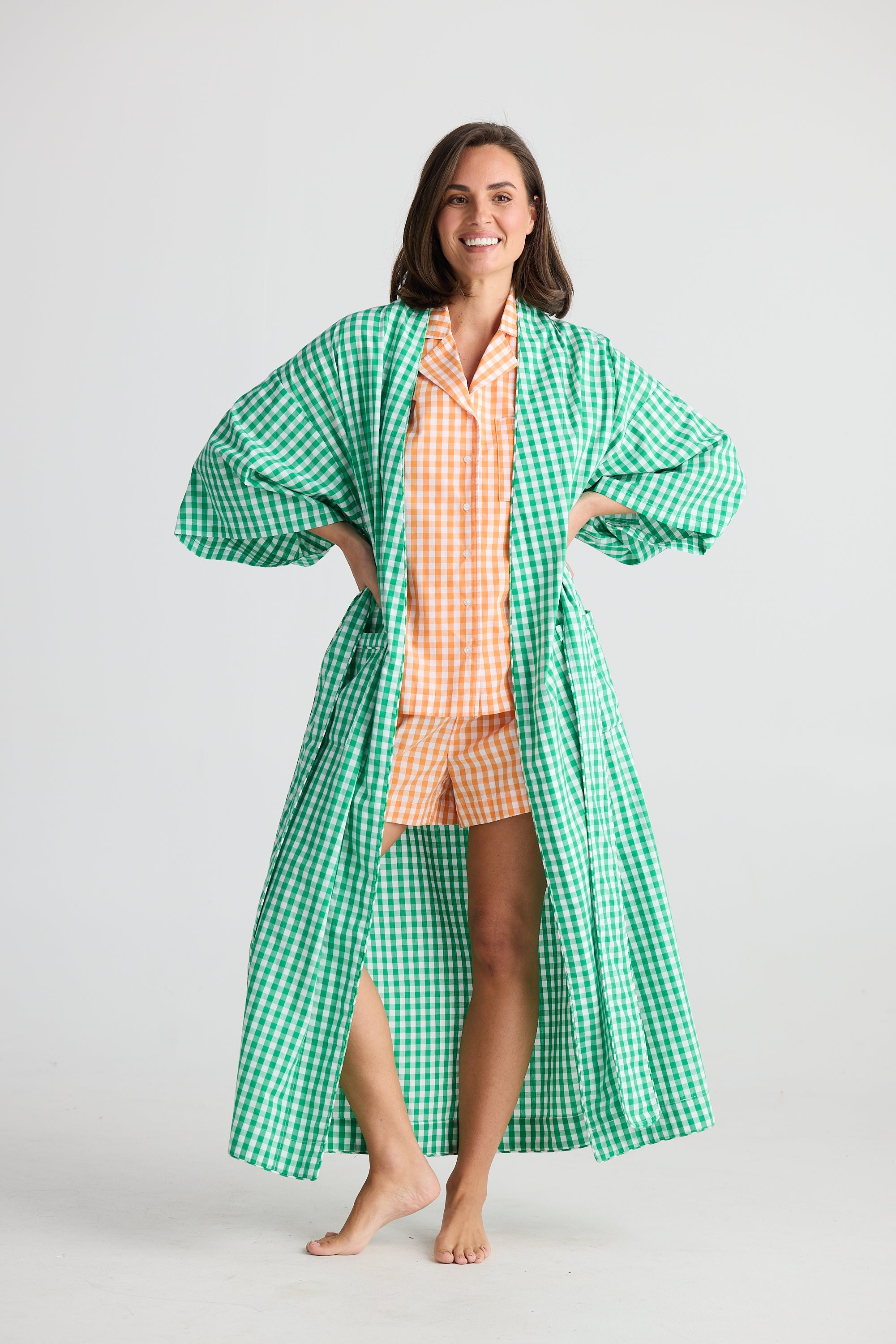 Stay In Bed Robe - Green Check-Sleepwear & Robes-Holiday-The Bay Room