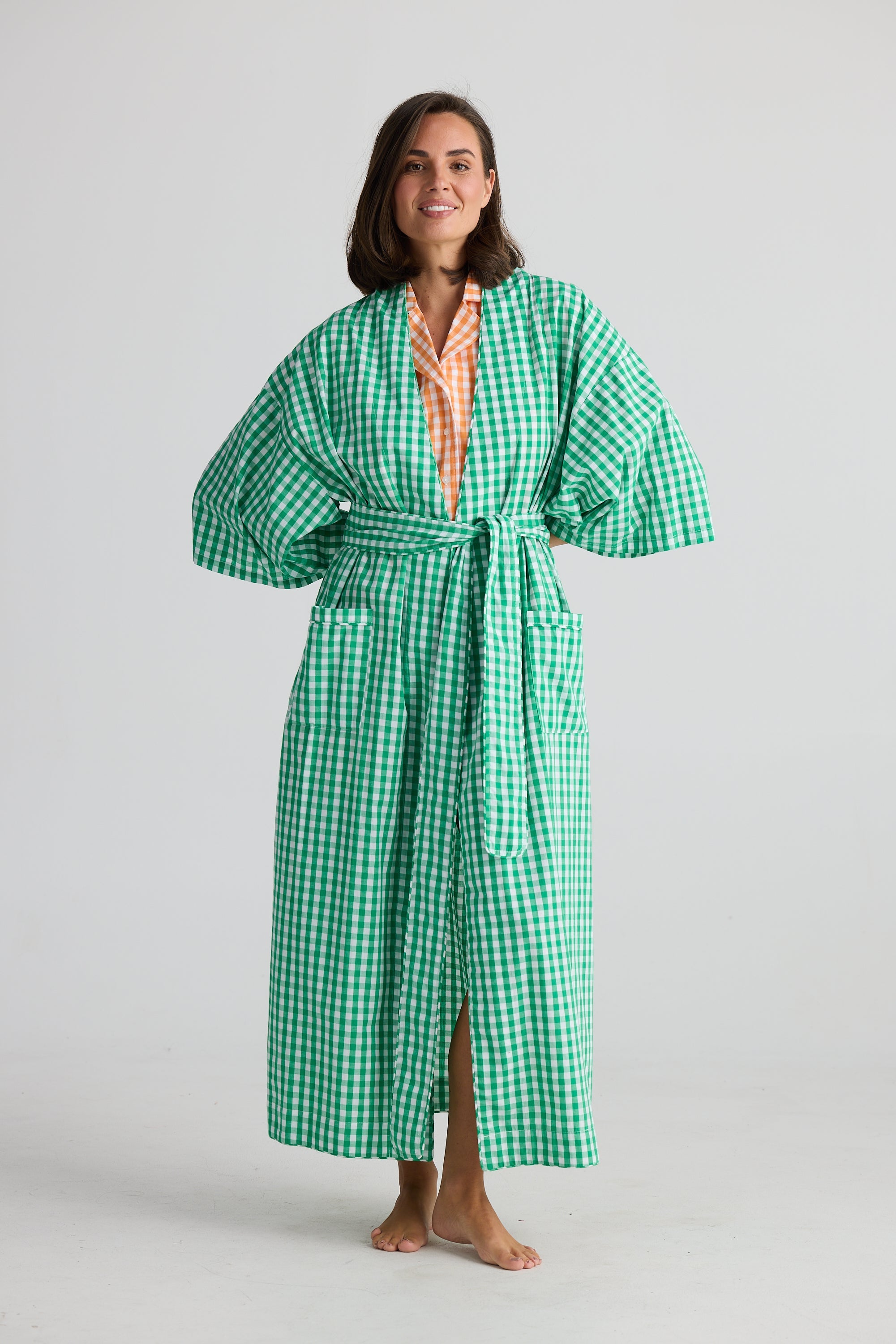 Stay In Bed Robe - Green Check-Sleepwear & Robes-Holiday-The Bay Room