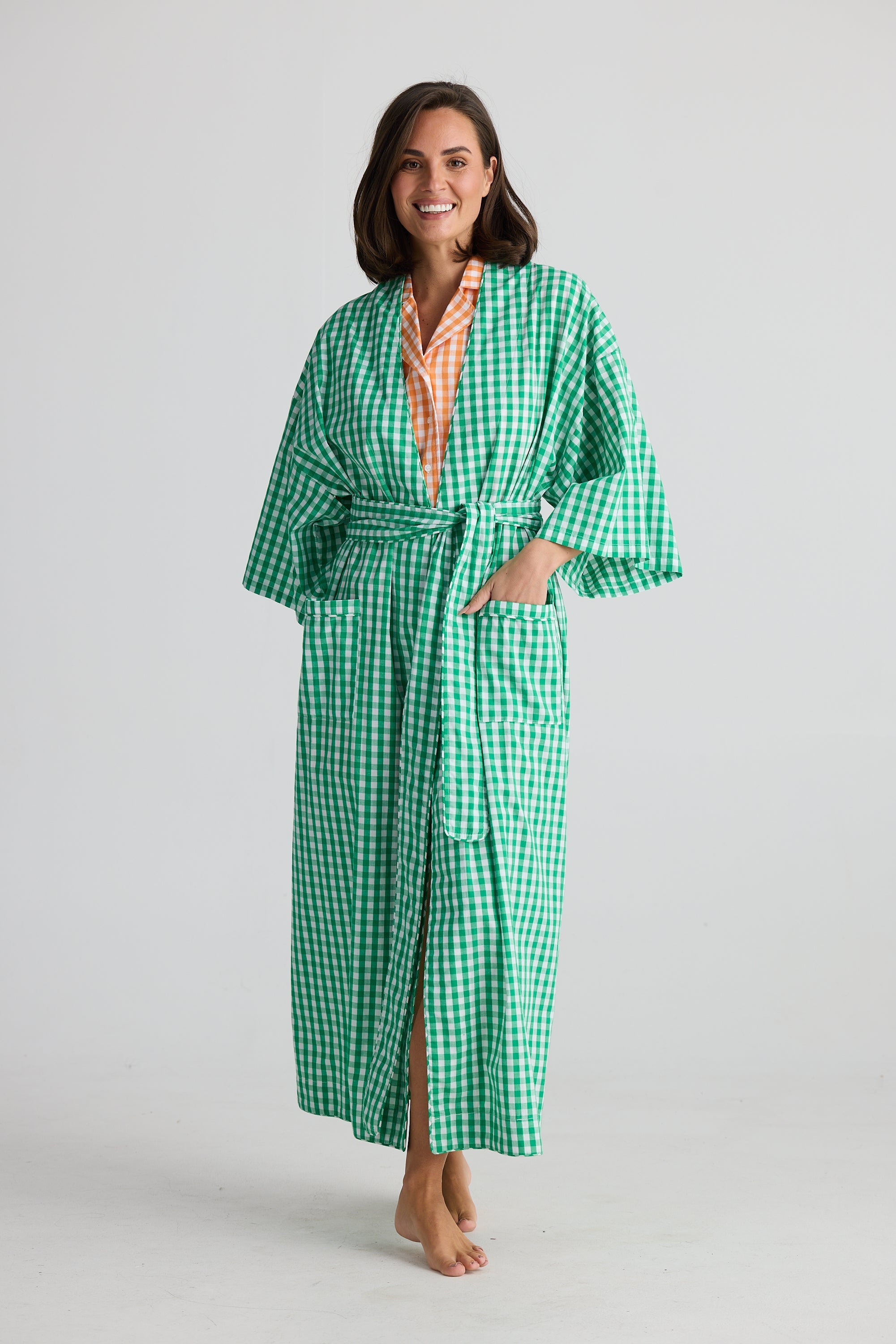 Stay In Bed Robe - Green Check-Sleepwear & Robes-Holiday-The Bay Room