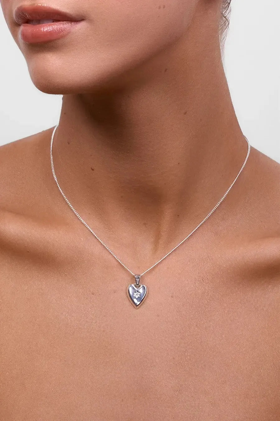 Stella Silver Heart Crystal Necklace-Jewellery-Liberte-The Bay Room
