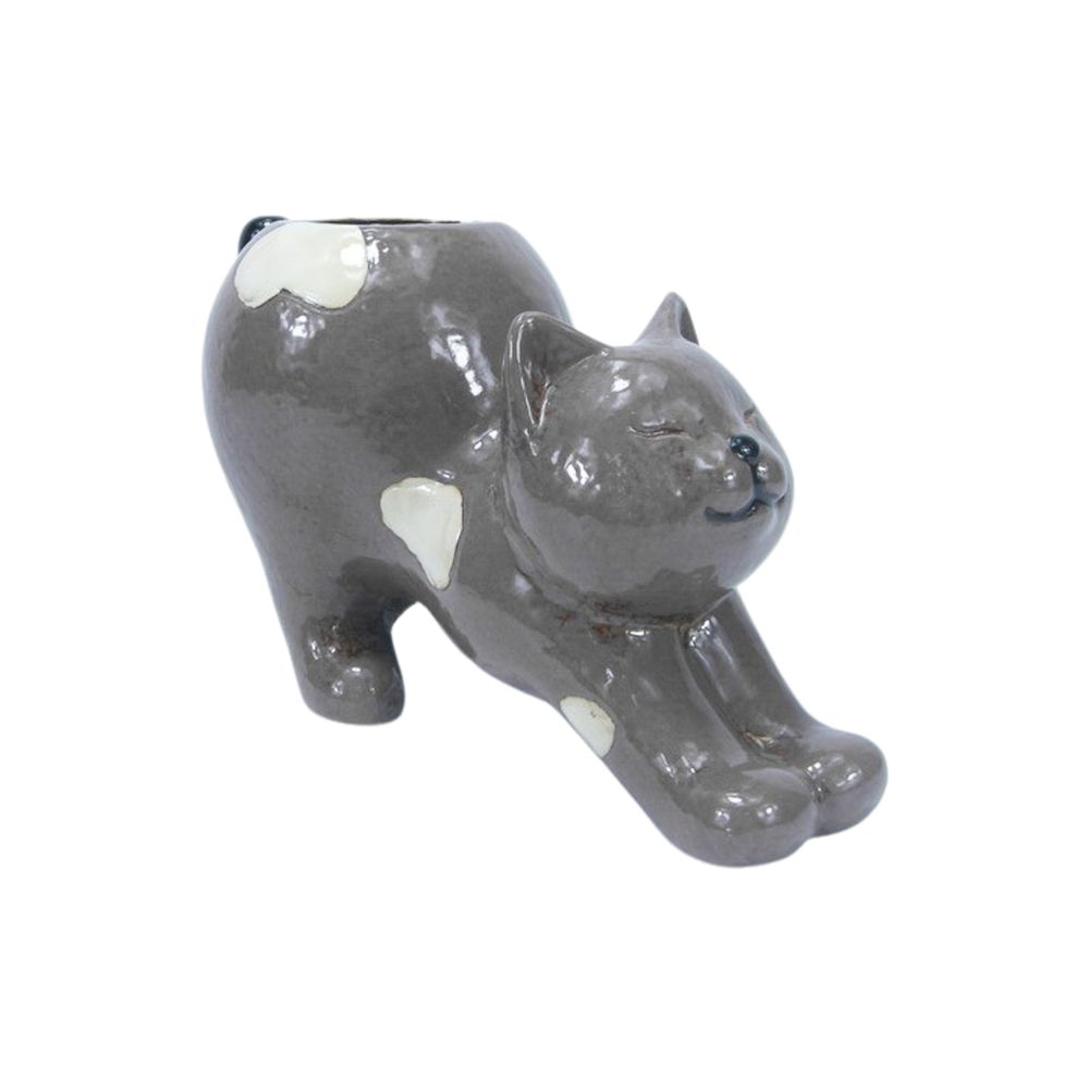 Stretching Cat Planter Grey 25cm-Pots, Planters & Vases-Urban Products-The Bay Room