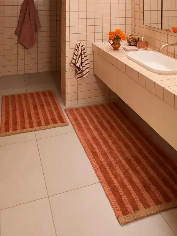 Stripe Reversible Terracotta Long Bath Mat-Soft Furnishings-Bonnie & Neil-The Bay Room