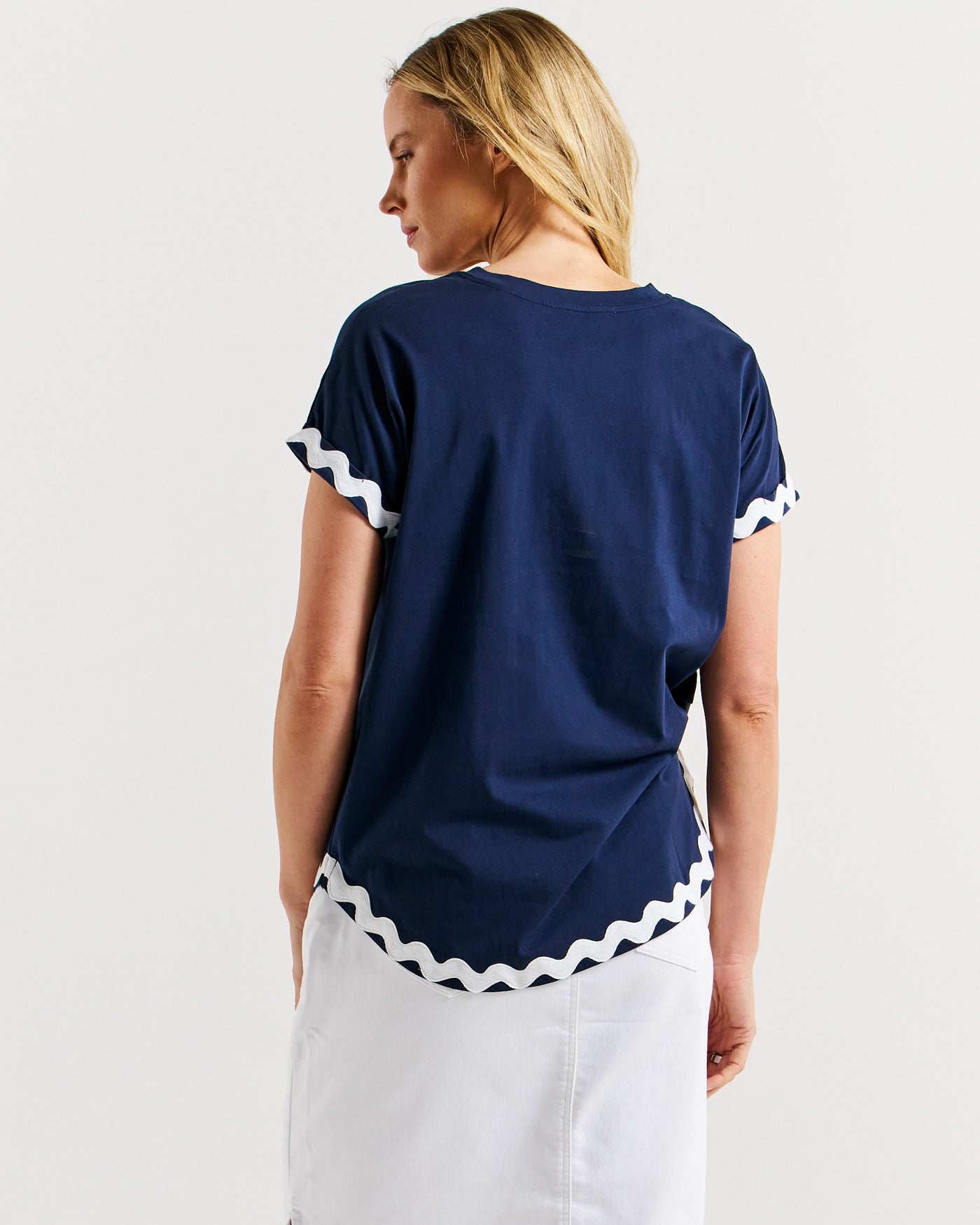 Sunny Tee - Navy/White Ric Rac-Tops-Betty Basics-The Bay Room