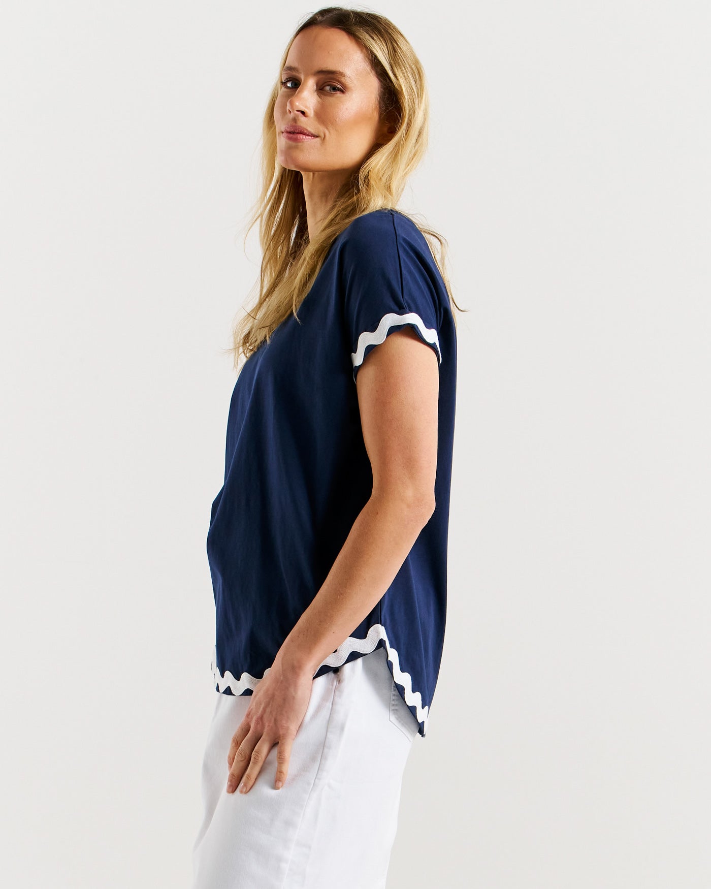 Sunny Tee - Navy/White Ric Rac-Tops-Betty Basics-The Bay Room