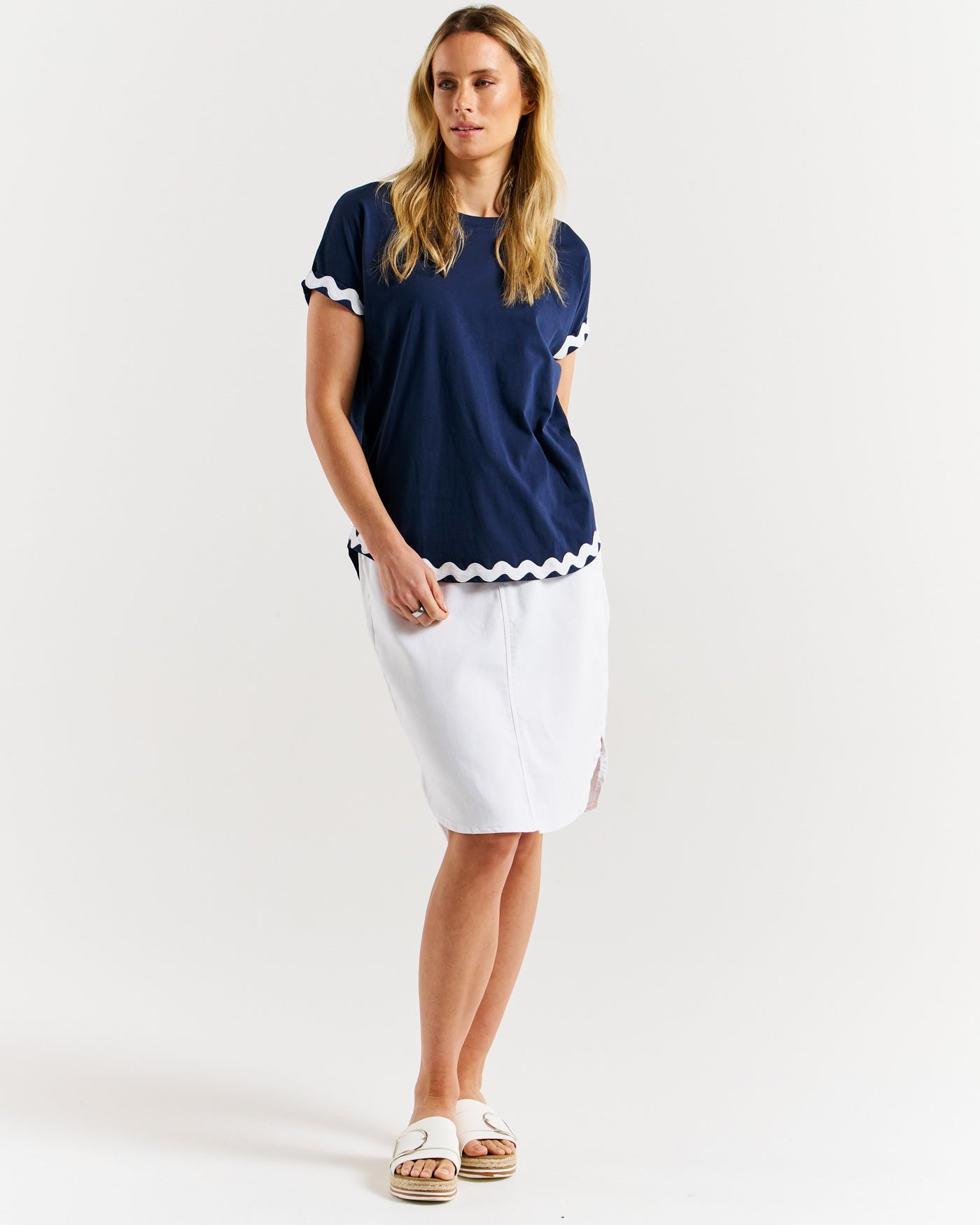 Sunny Tee - Navy/White Ric Rac-Tops-Betty Basics-The Bay Room