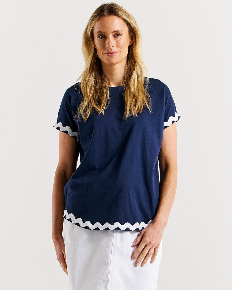 Sunny Tee - Navy/White Ric Rac-Tops-Betty Basics-The Bay Room