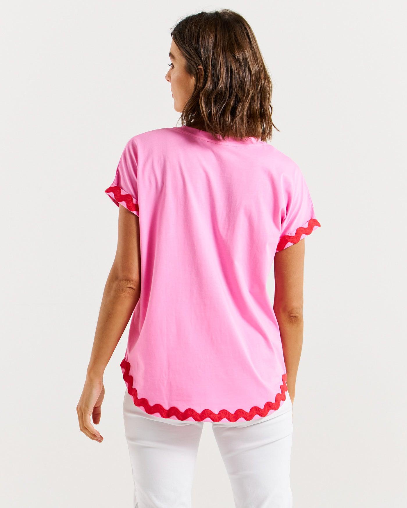 Sunny Tee - Red/Pink Ric Rac-Tops-Betty Basics-The Bay Room