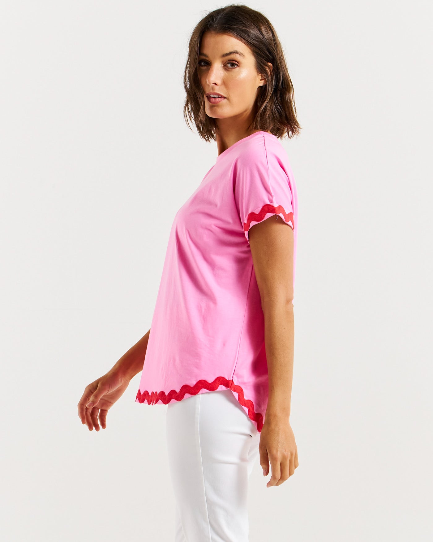 Sunny Tee - Red/Pink Ric Rac-Tops-Betty Basics-The Bay Room