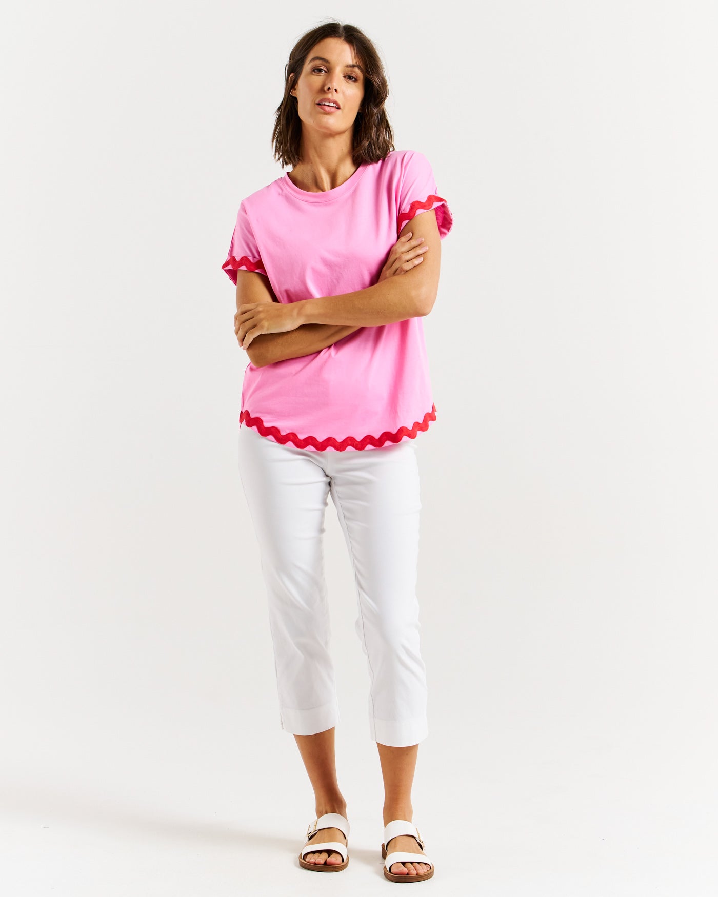 Sunny Tee - Red/Pink Ric Rac-Tops-Betty Basics-The Bay Room