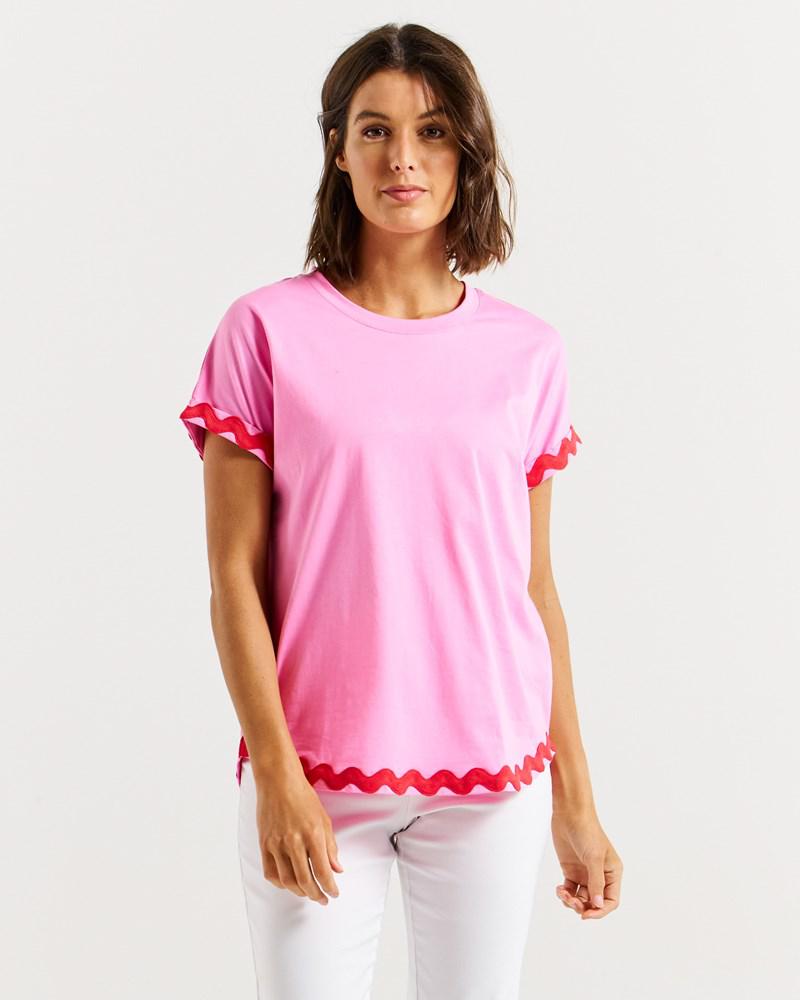 Sunny Tee - Red/Pink Ric Rac-Tops-Betty Basics-The Bay Room