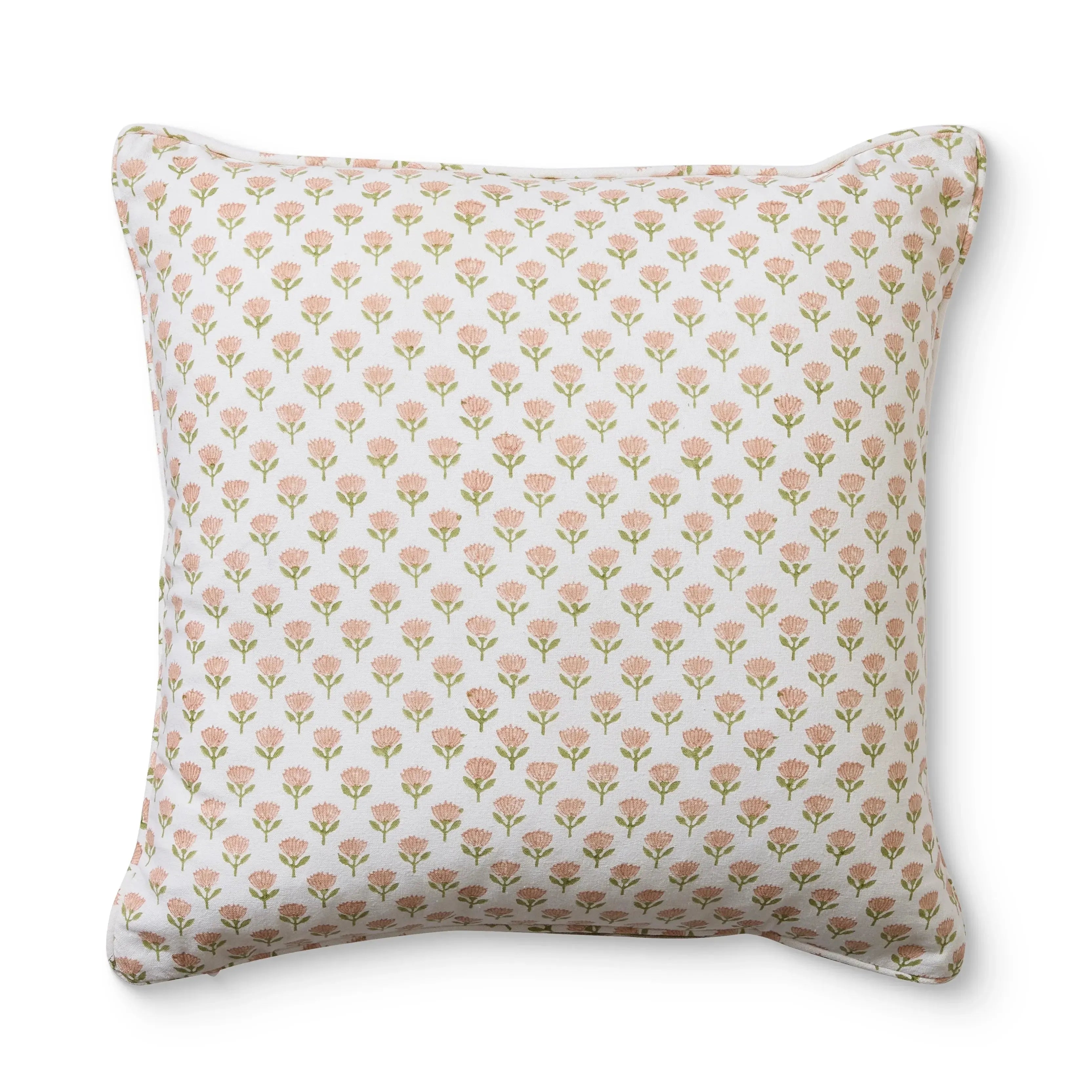 Suri Buti Pink/Green Block Print Cushion 50x50cm-Soft Furnishings-Madras Link-The Bay Room