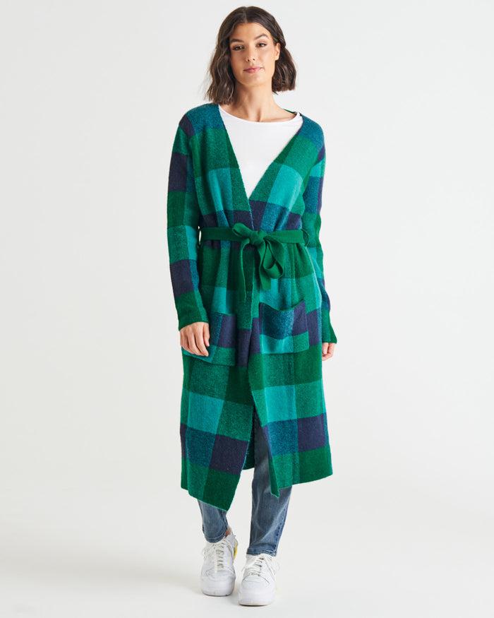 Swift Cardigan - Green/Blue Check-Knitwear & Jumpers-Betty Basics-The Bay Room