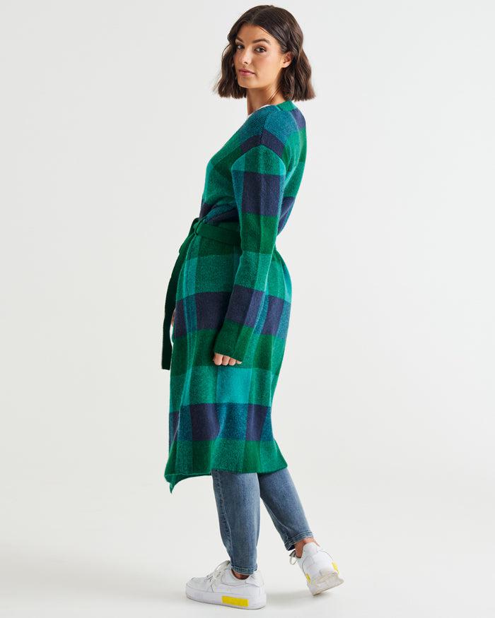 Swift Cardigan - Green/Blue Check-Knitwear & Jumpers-Betty Basics-The Bay Room